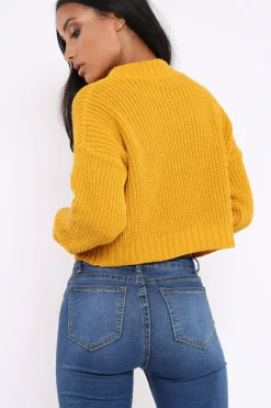 Rebellious Fashion Mustard Cropped Knitted Jumper - Hennie