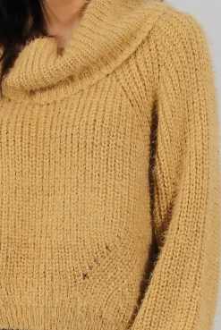 Rebellious Fashion Mustard Cropped Roll Neck Jumper - Sophia
