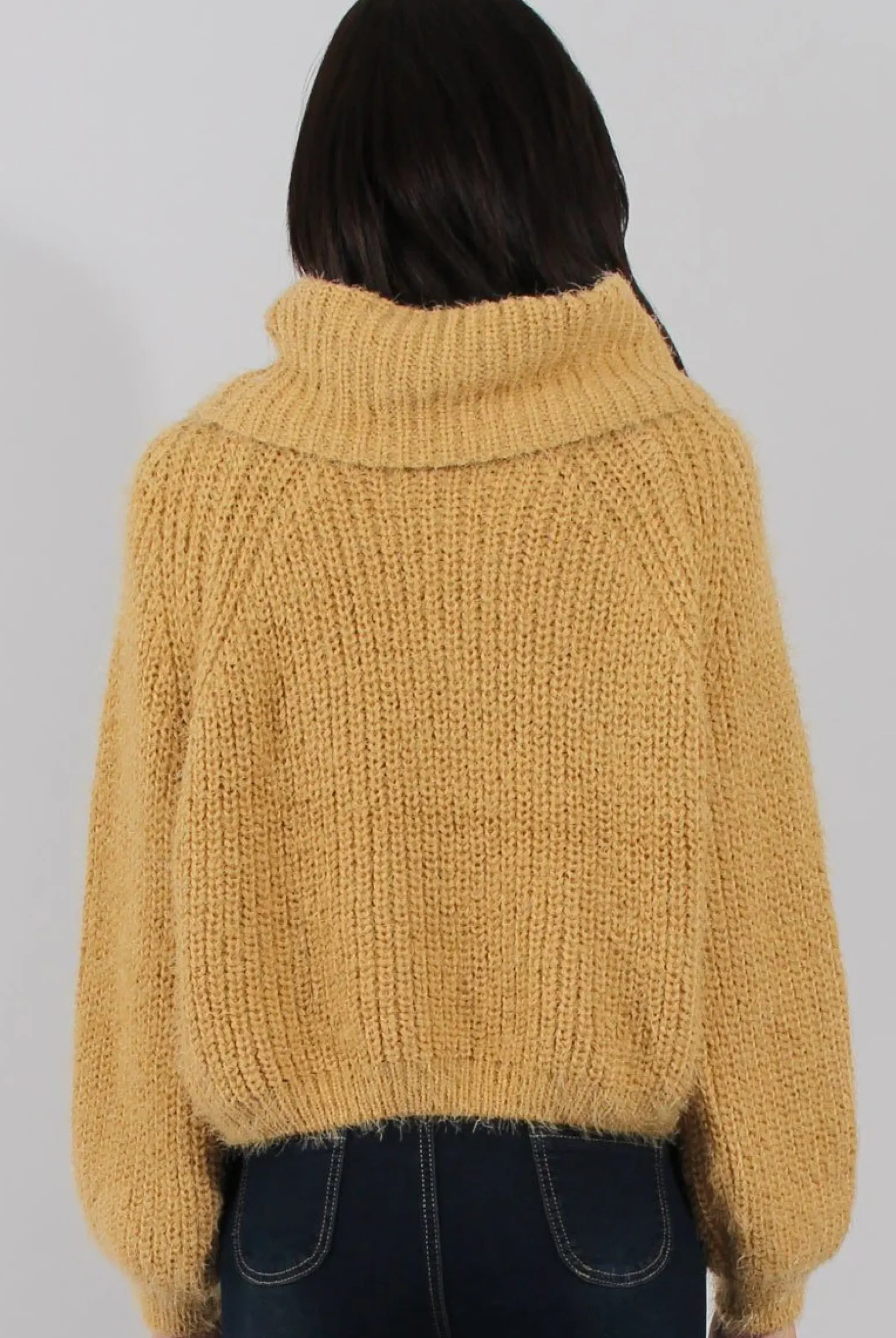 Rebellious Fashion Mustard Cropped Roll Neck Jumper - Sophia