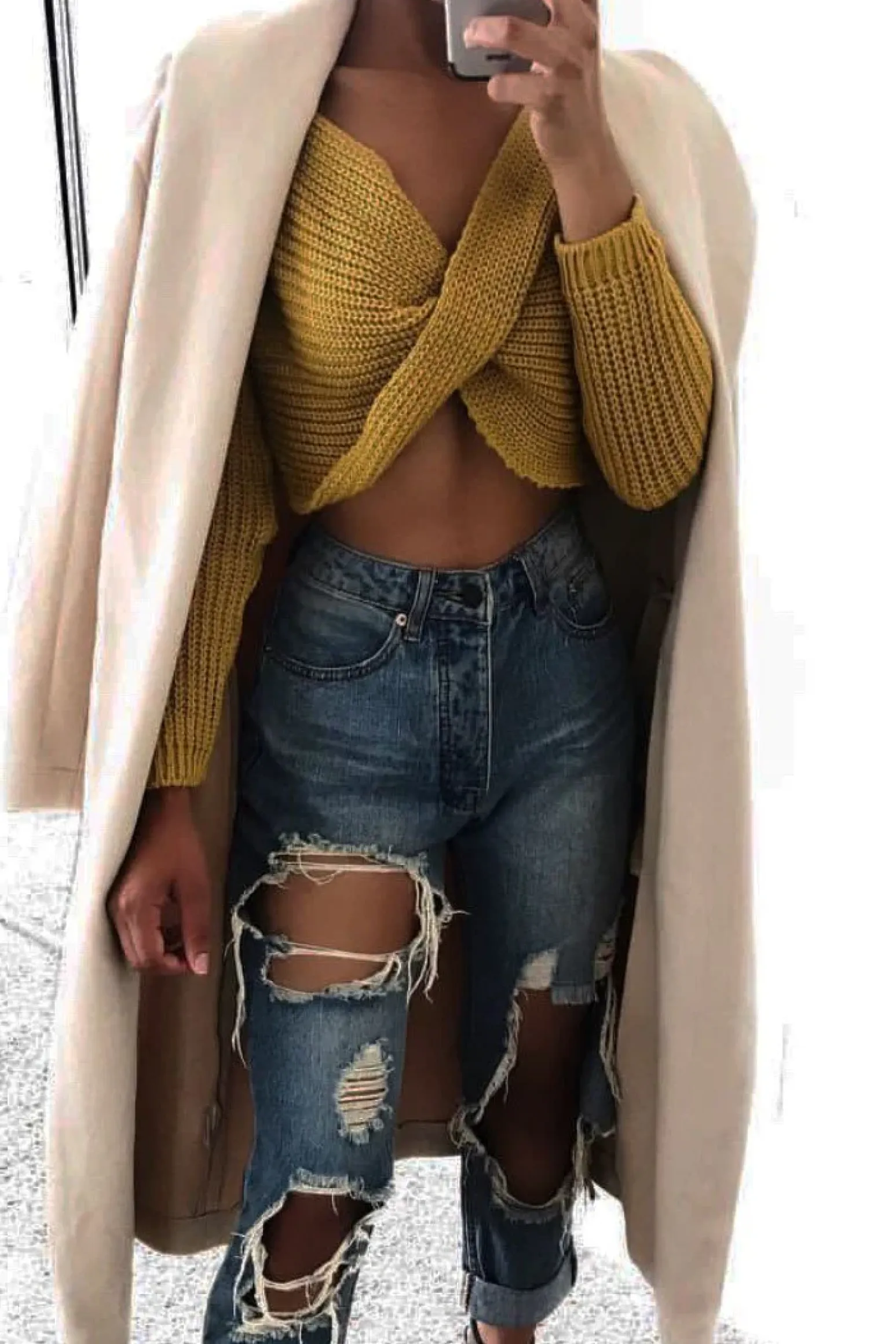 Rebellious Fashion Mustard Cropped Twist Front Jumper - Arabella