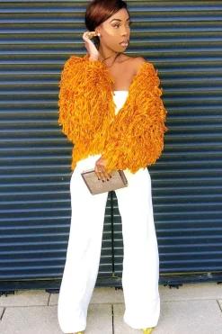 Rebellious Fashion Mustard Crop Shaggy Jacket - Idelle