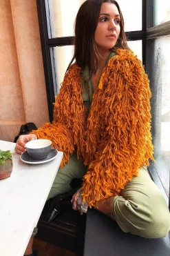 Rebellious Fashion Mustard Crop Shaggy Jacket - Idelle