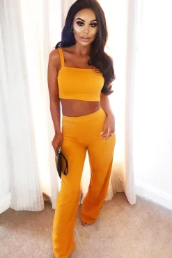 Rebellious Fashion Mustard Crop Top and Trousers Co-ord Set - Kimmy