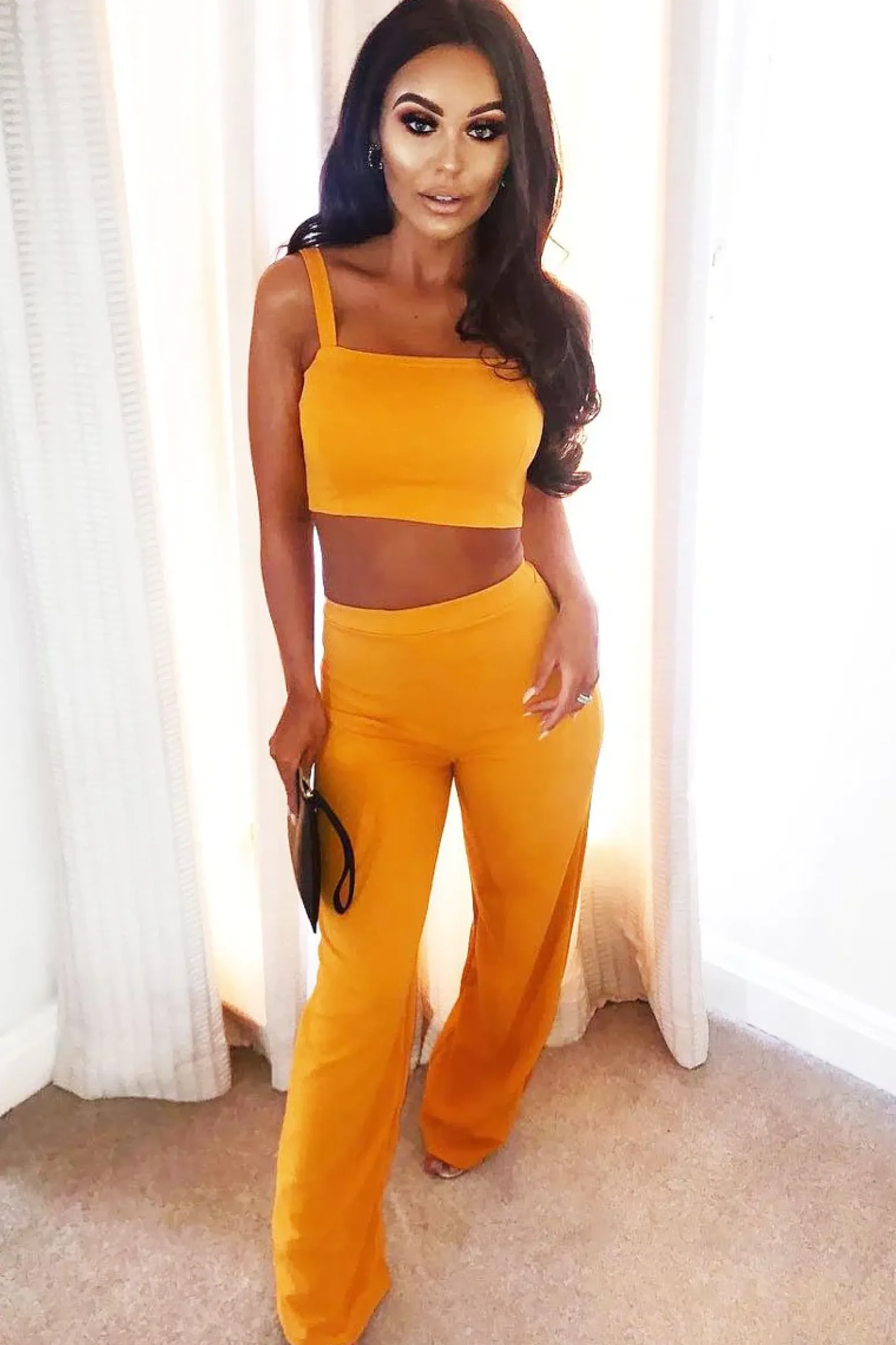 Rebellious Fashion Mustard Crop Top and Trousers Co-ord Set - Kimmy
