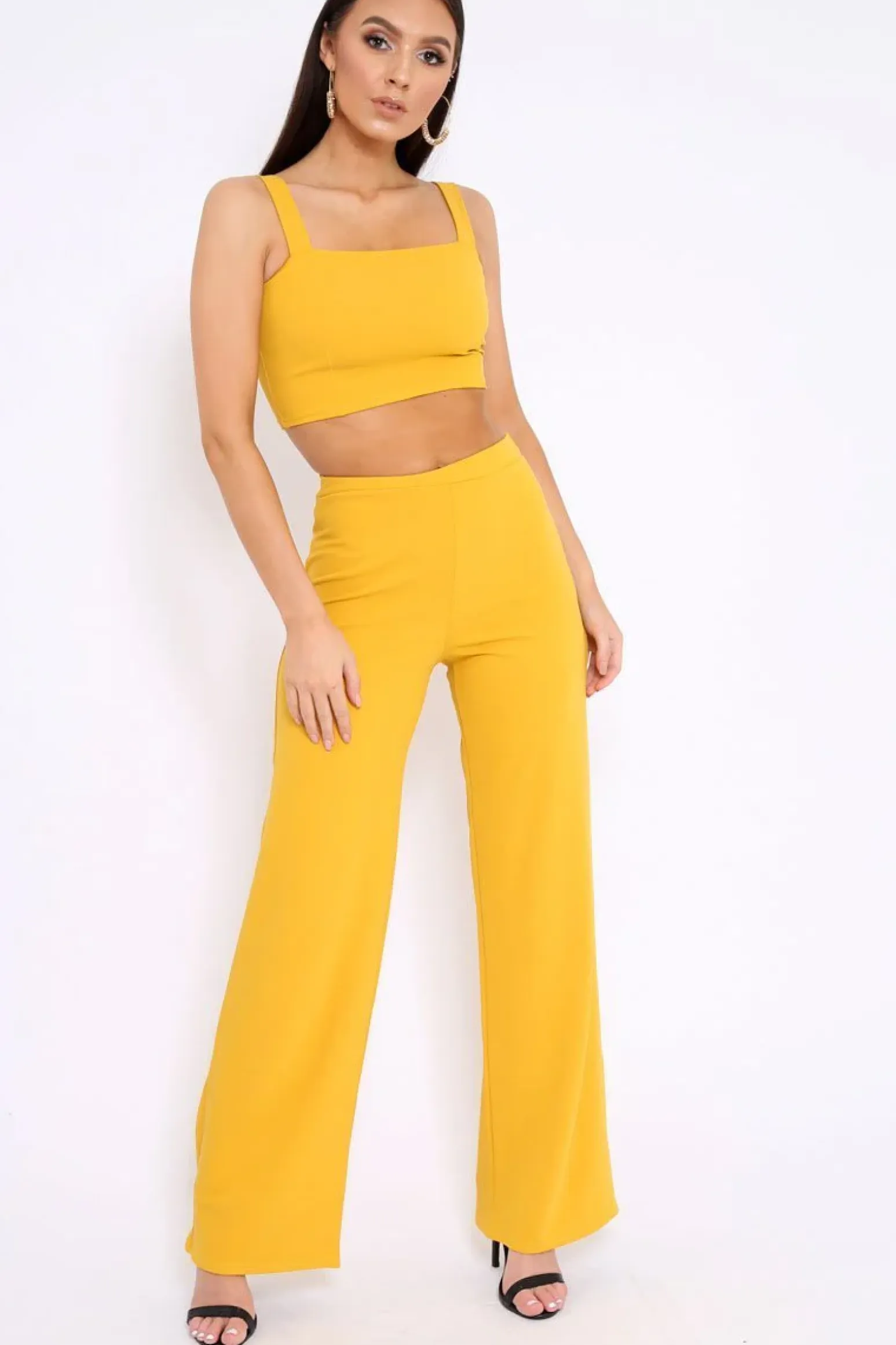 Rebellious Fashion Mustard Crop Top and Trousers Co-ord Set - Kimmy
