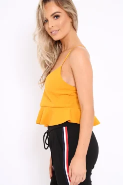 Rebellious Fashion Mustard Cross Back Frill Hem Crop Top - Jess