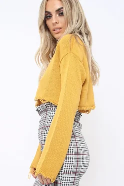 Rebellious Fashion Mustard Distressed Cropped Jumper - Porta