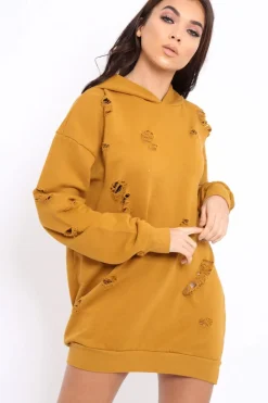 Rebellious Fashion Mustard Distressed Oversized Hoodie - Khloe