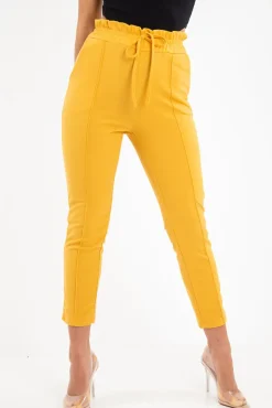 Rebellious Fashion Mustard Drawstring Seam Front Tailored Joggers - Lissie