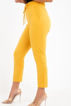 Rebellious Fashion Mustard Drawstring Seam Front Tailored Joggers - Lissie