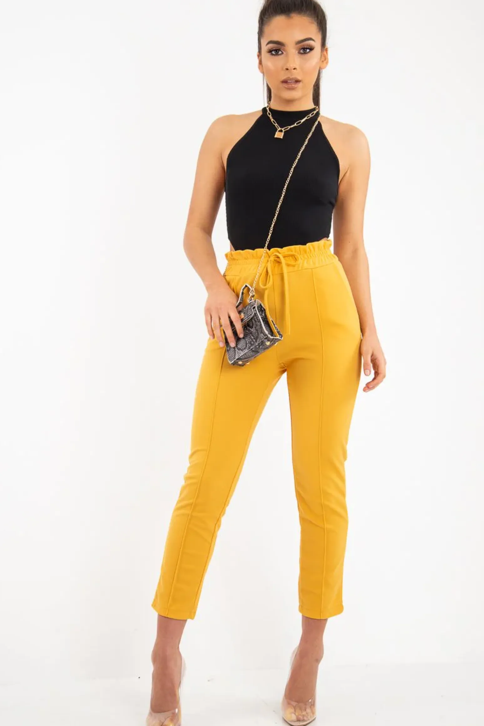 Rebellious Fashion Mustard Drawstring Seam Front Tailored Joggers - Lissie
