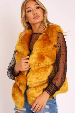Rebellious Fashion Mustard Faux leather and Fur Gilet - Felicia