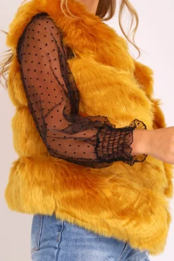 Rebellious Fashion Mustard Faux leather and Fur Gilet - Felicia