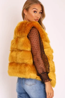 Rebellious Fashion Mustard Faux leather and Fur Gilet - Felicia