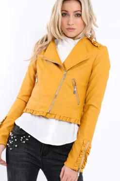 Rebellious Fashion Mustard Faux Leather Biker Jacket - Colleen