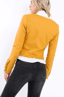 Rebellious Fashion Mustard Faux Leather Biker Jacket - Colleen