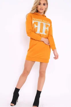 Rebellious Fashion Mustard Femme Fatal Hooded Dress - Ivanna