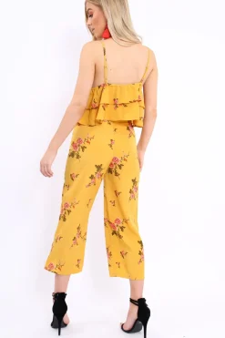 Rebellious Fashion Mustard Floral Bralet and Cropped Pants Co-ord - Faria