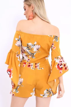 Rebellious Fashion Mustard Floral Crop Top and Shorts Co-ord - Teigan