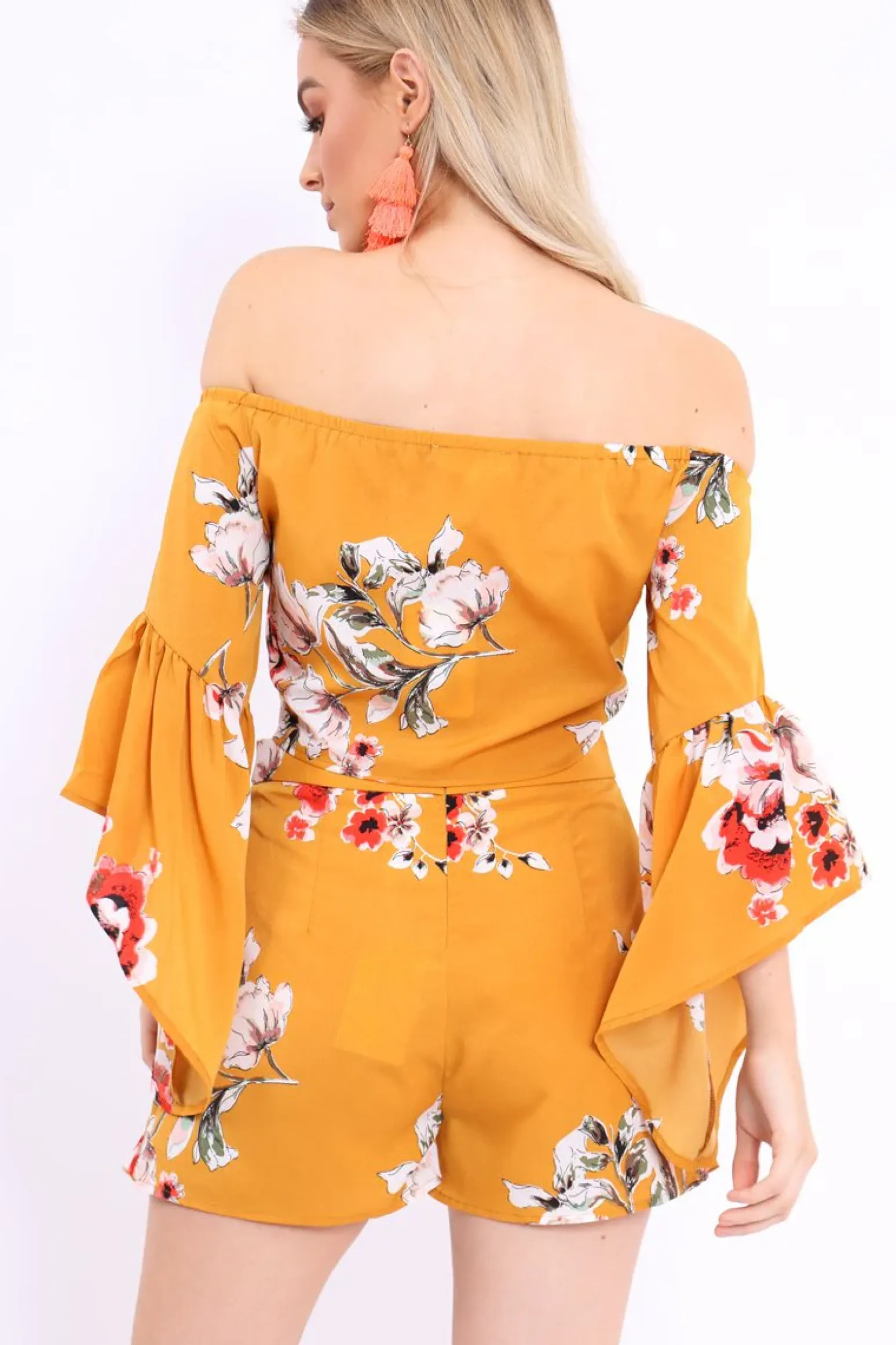 Rebellious Fashion Mustard Floral Crop Top and Shorts Co-ord - Teigan