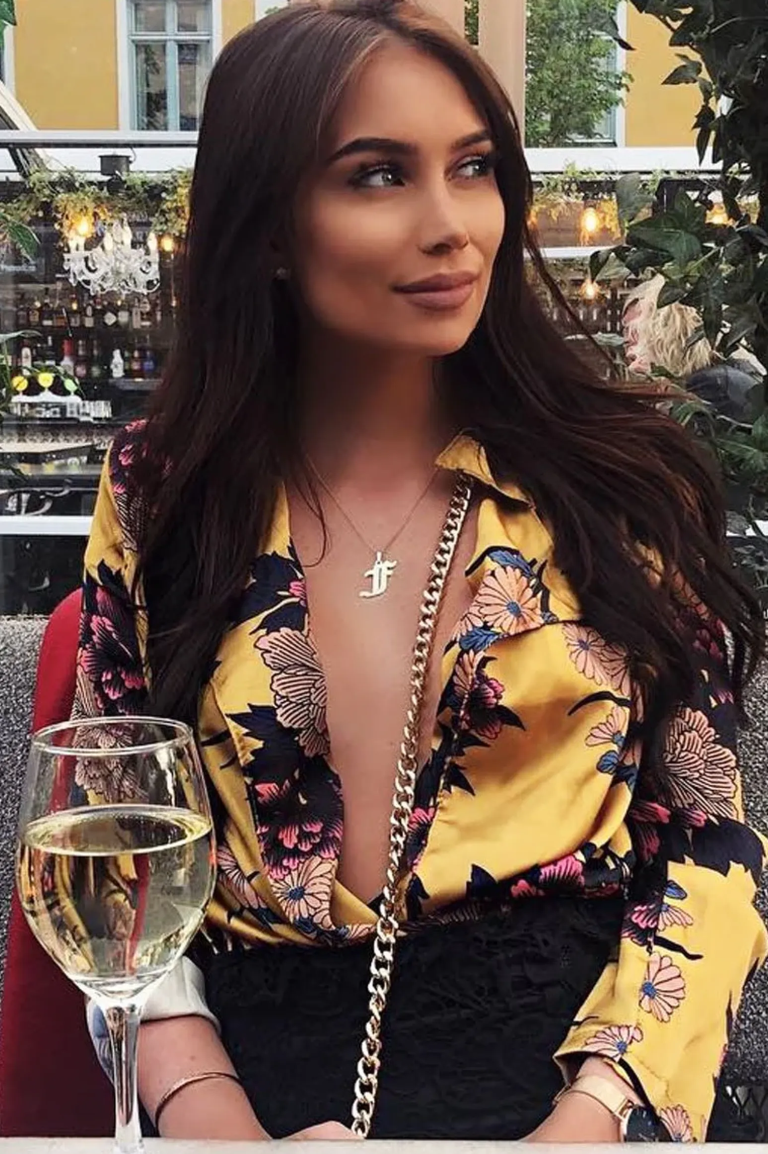Rebellious Fashion Mustard Flower Print Plunge Satin Bodysuit - Madelynn