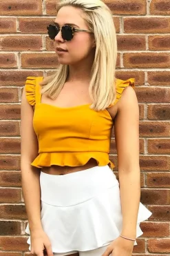 Rebellious Fashion Mustard Frill Crop Top - Reta