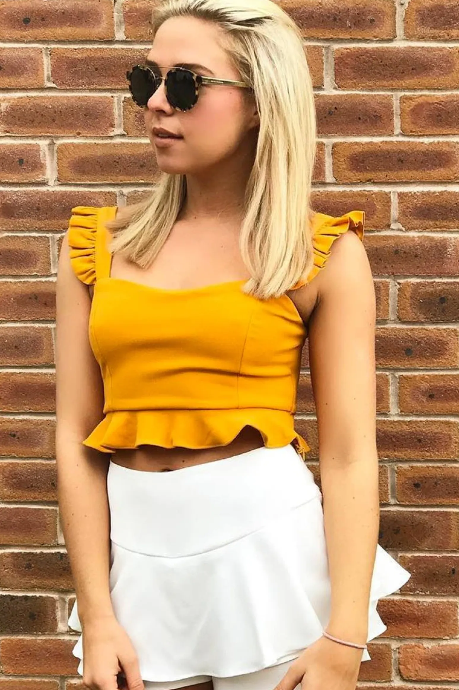 Rebellious Fashion Mustard Frill Crop Top - Reta