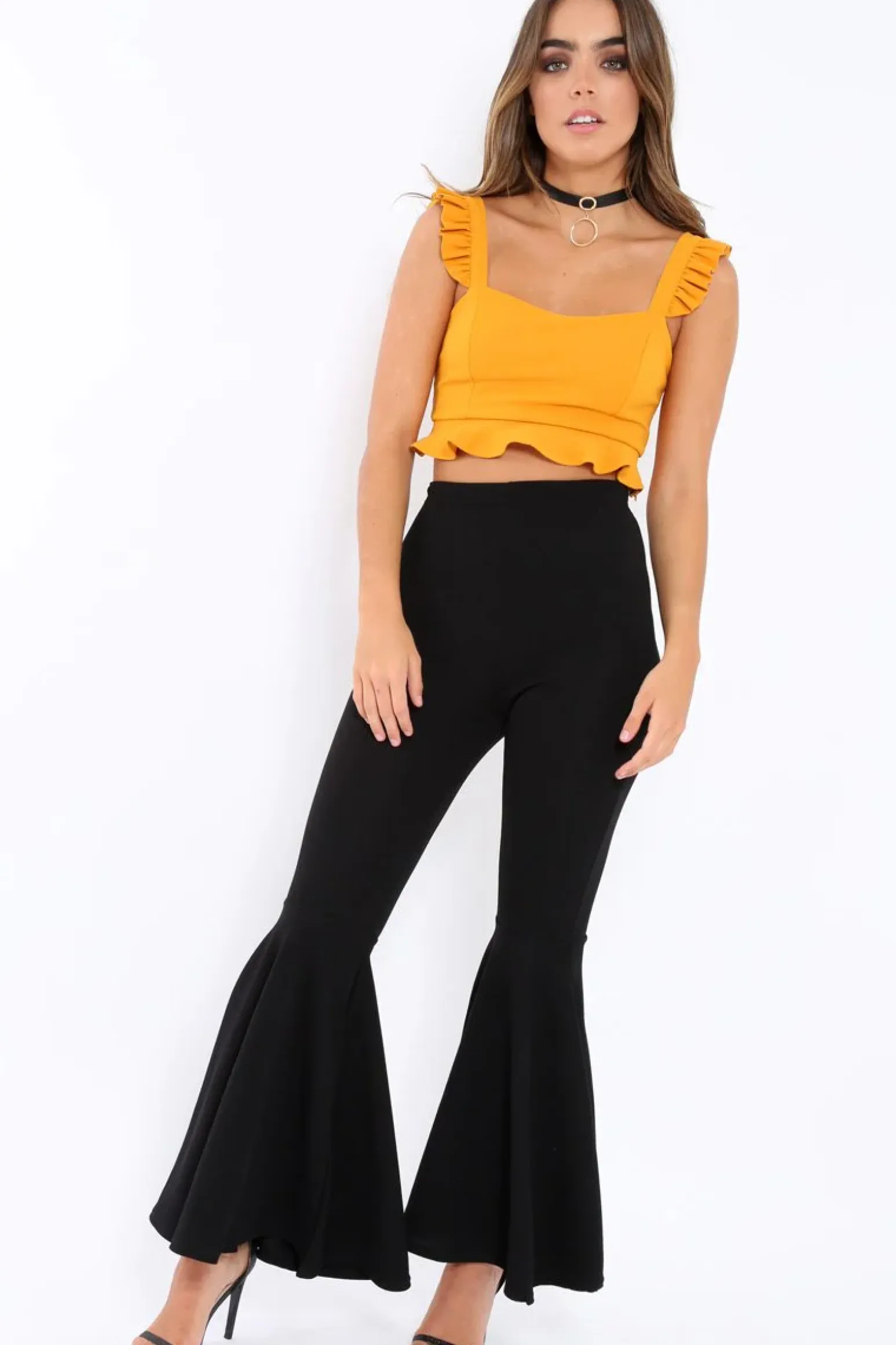 Rebellious Fashion Mustard Frill Crop Top - Reta