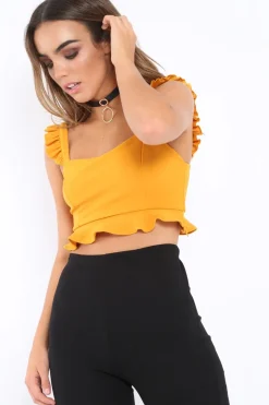 Rebellious Fashion Mustard Frill Crop Top - Reta