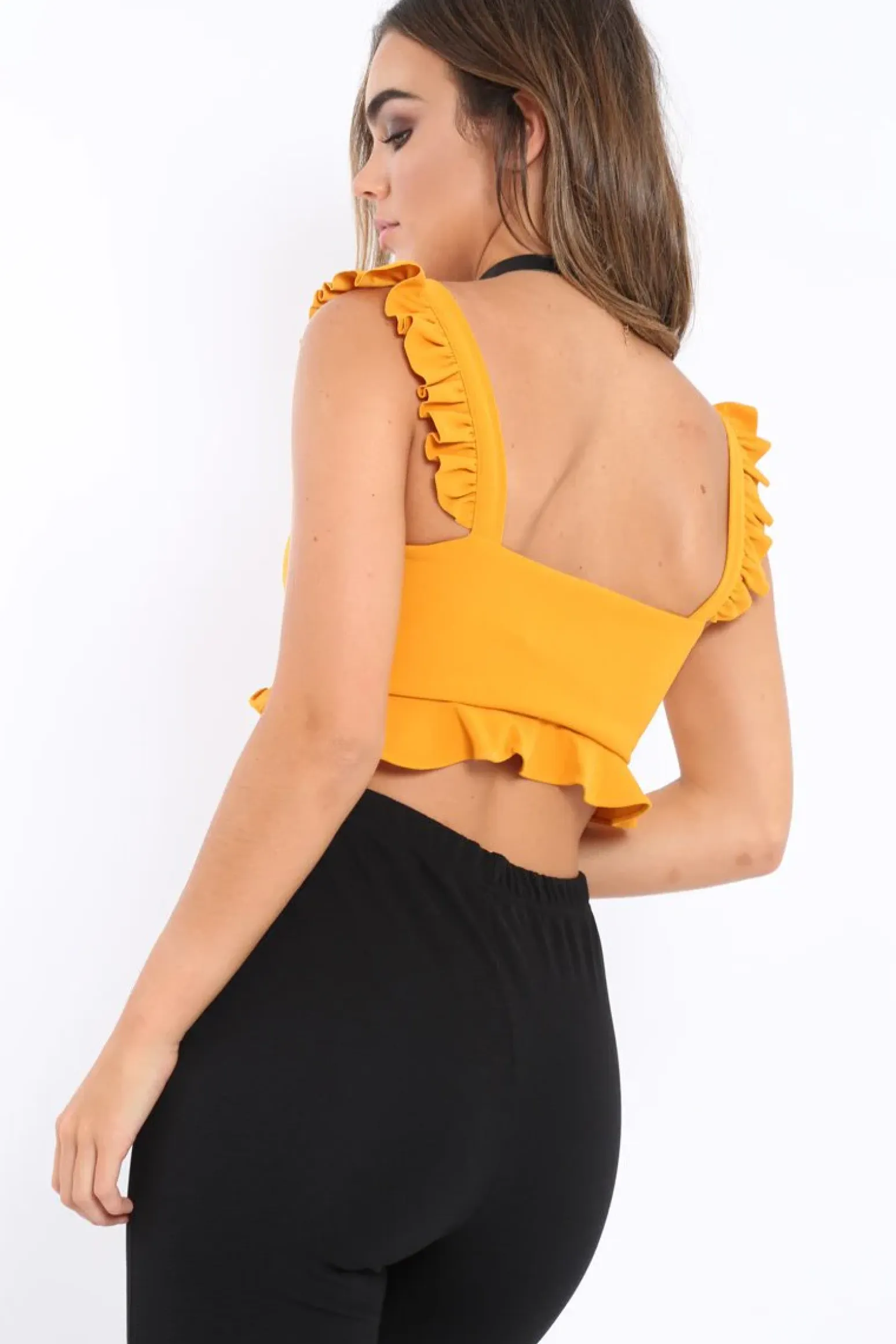 Rebellious Fashion Mustard Frill Crop Top - Reta