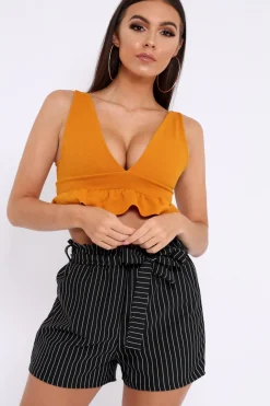 Rebellious Fashion Mustard Frill Hem Crop Top - Keya