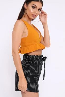 Rebellious Fashion Mustard Frill Hem Crop Top - Keya