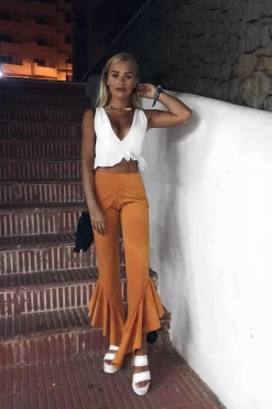 Rebellious Fashion Mustard Frill Hem Trousers - Ashlie