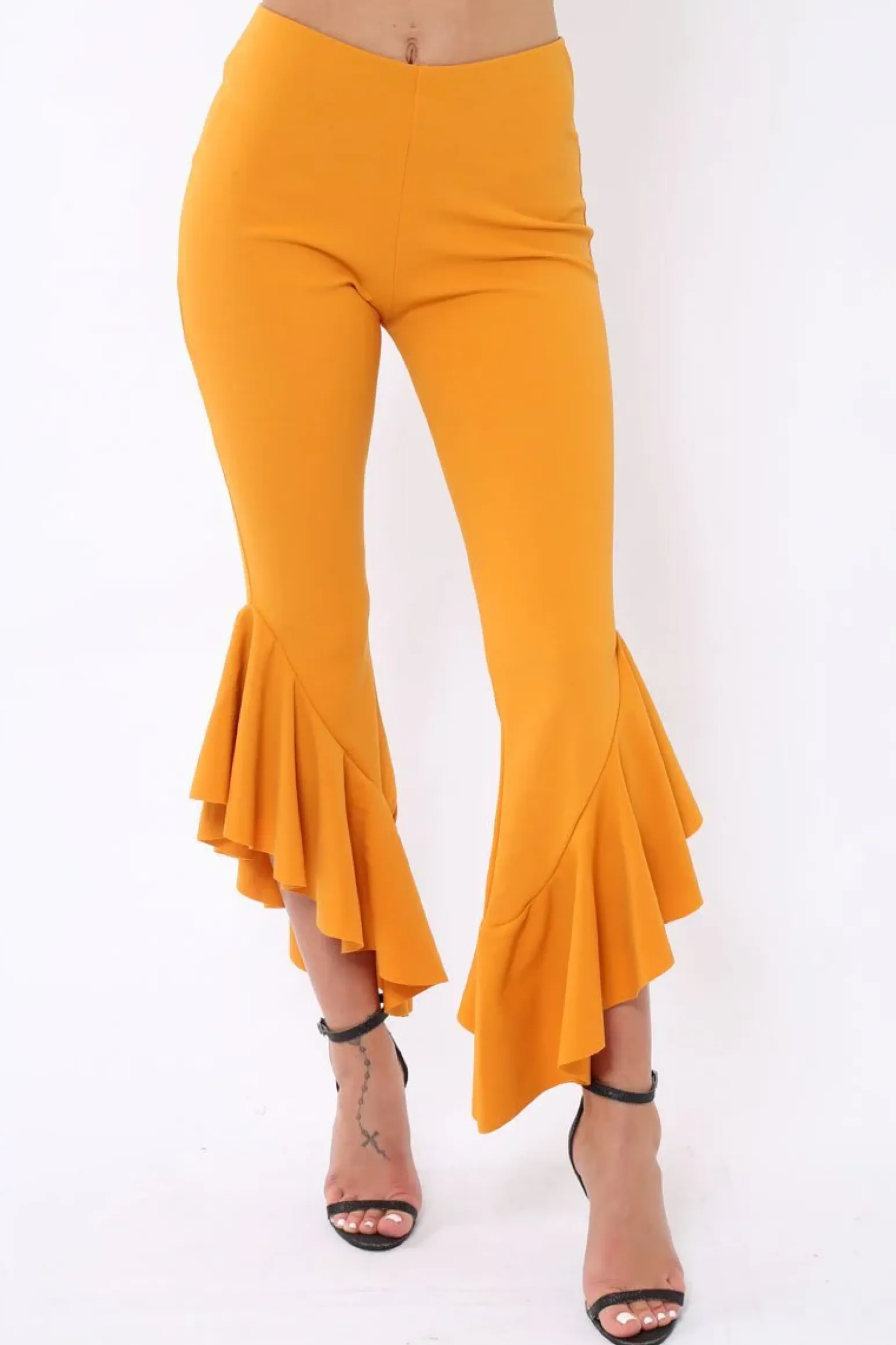 Rebellious Fashion Mustard Frill Hem Trousers - Ashlie