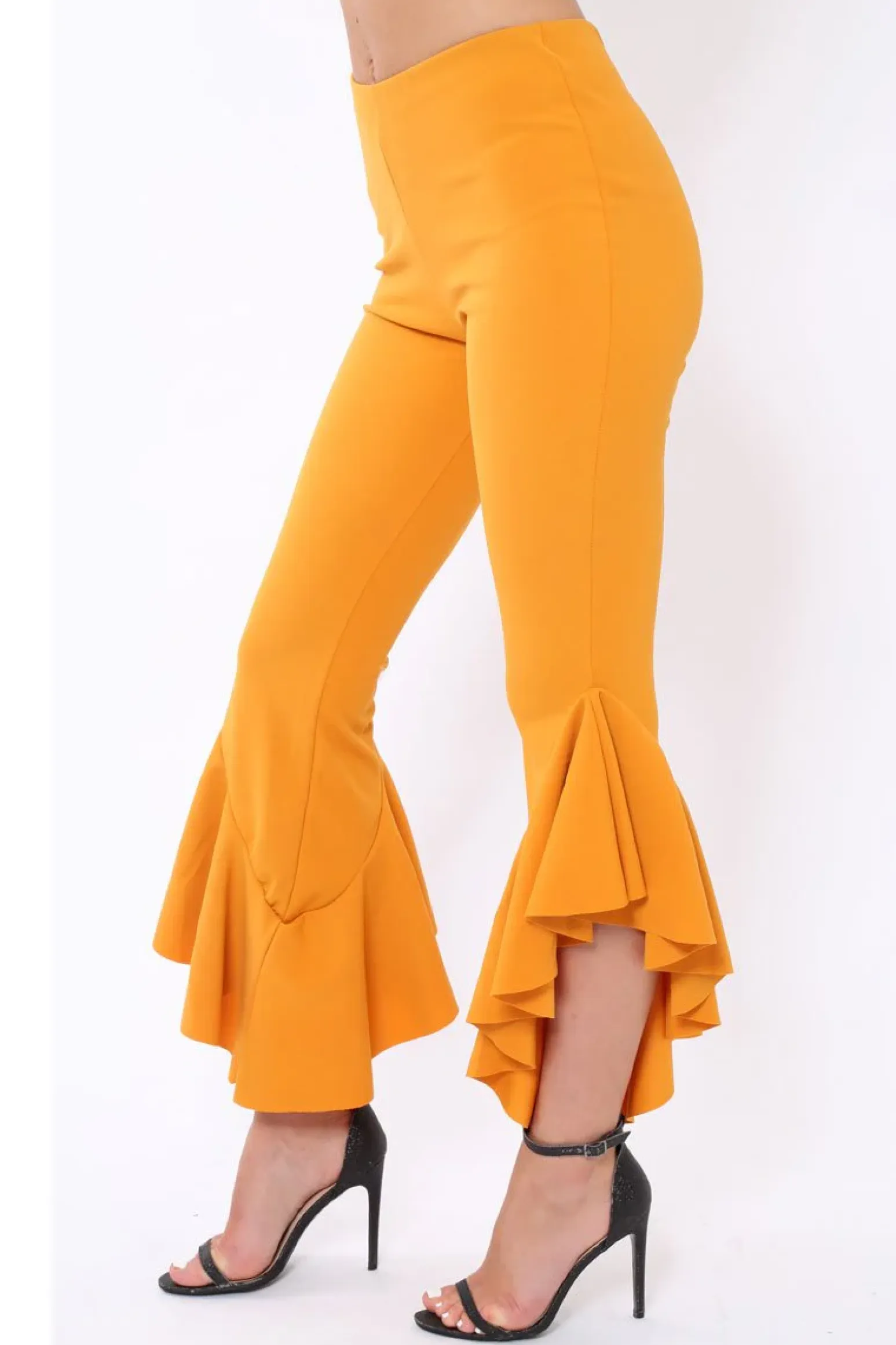 Rebellious Fashion Mustard Frill Hem Trousers - Ashlie