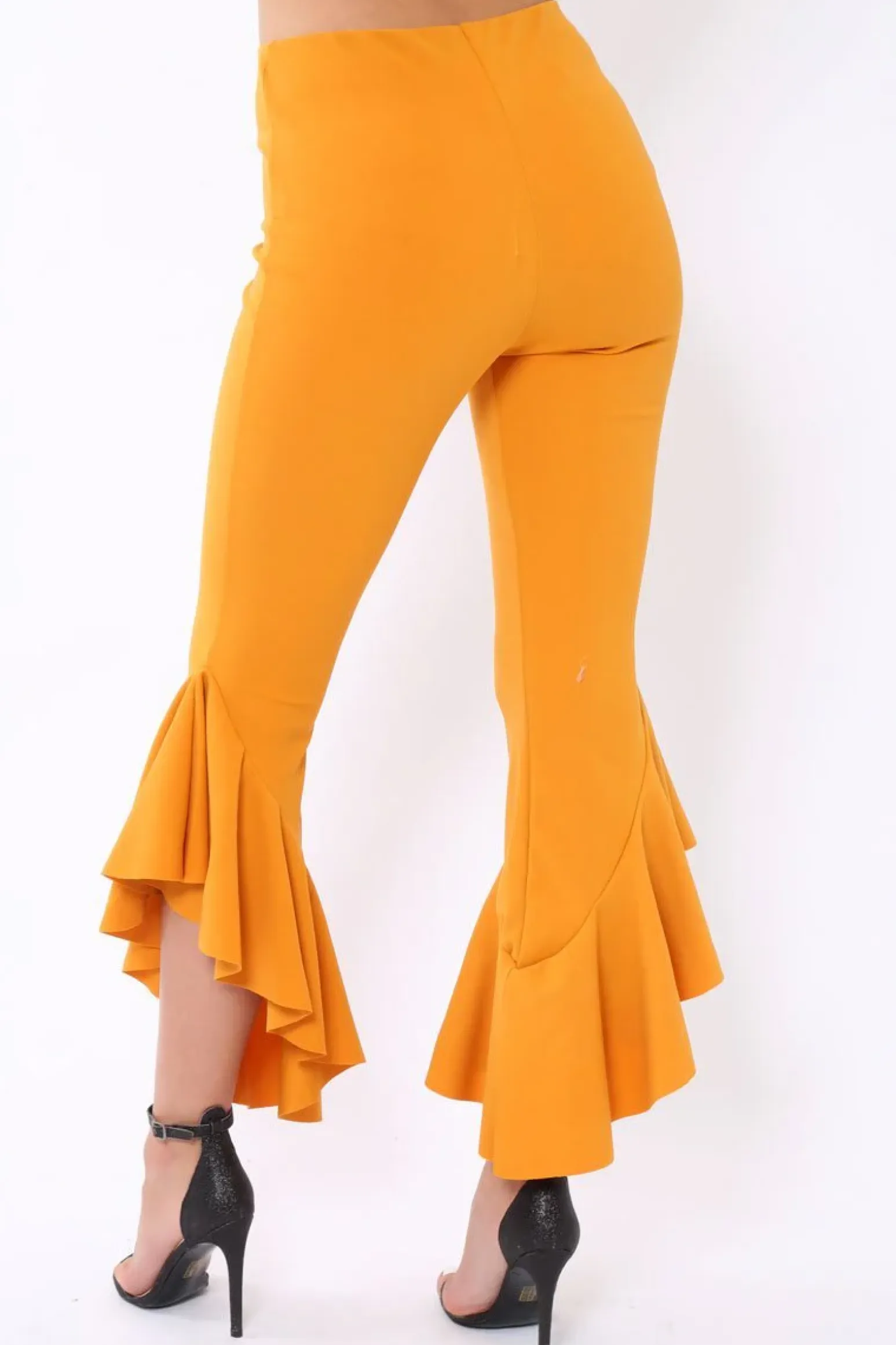 Rebellious Fashion Mustard Frill Hem Trousers - Ashlie