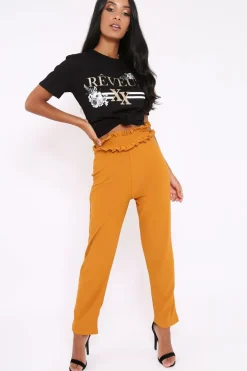 Rebellious Fashion Mustard Frill Hem Wide Legged Trousers - Megan