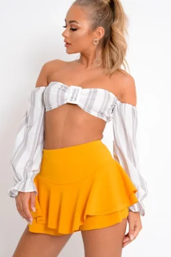 Rebellious Fashion Mustard Frill High Waisted Shorts - Claudelle
