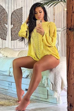 Rebellious Fashion Mustard Glitter Net Knit Jumper - Loriann