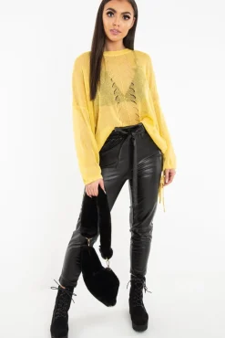 Rebellious Fashion Mustard Glitter Net Knit Jumper - Loriann