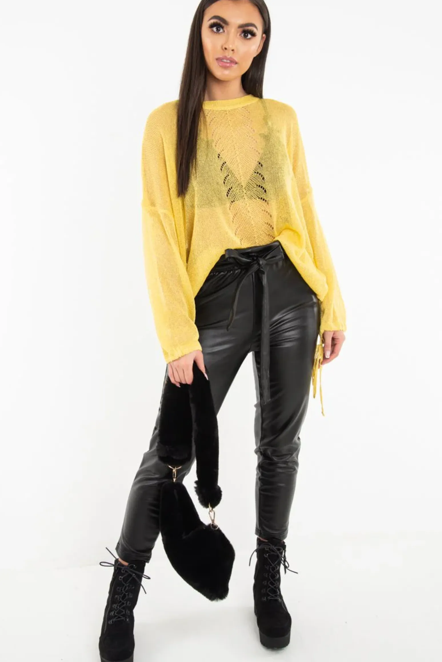 Rebellious Fashion Mustard Glitter Net Knit Jumper - Loriann