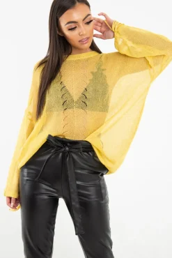 Rebellious Fashion Mustard Glitter Net Knit Jumper - Loriann