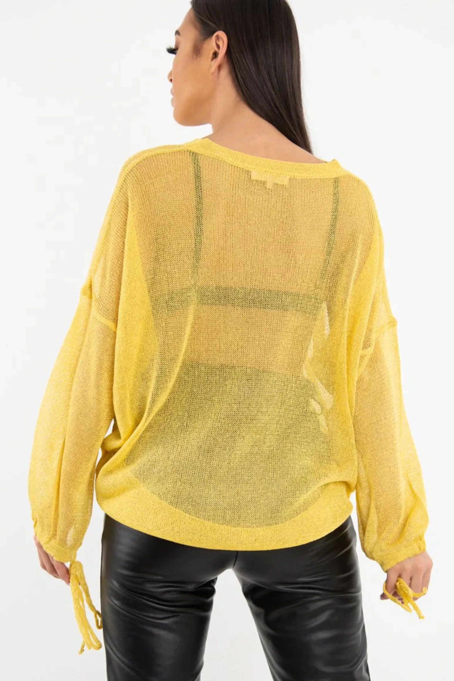 Rebellious Fashion Mustard Glitter Net Knit Jumper - Loriann