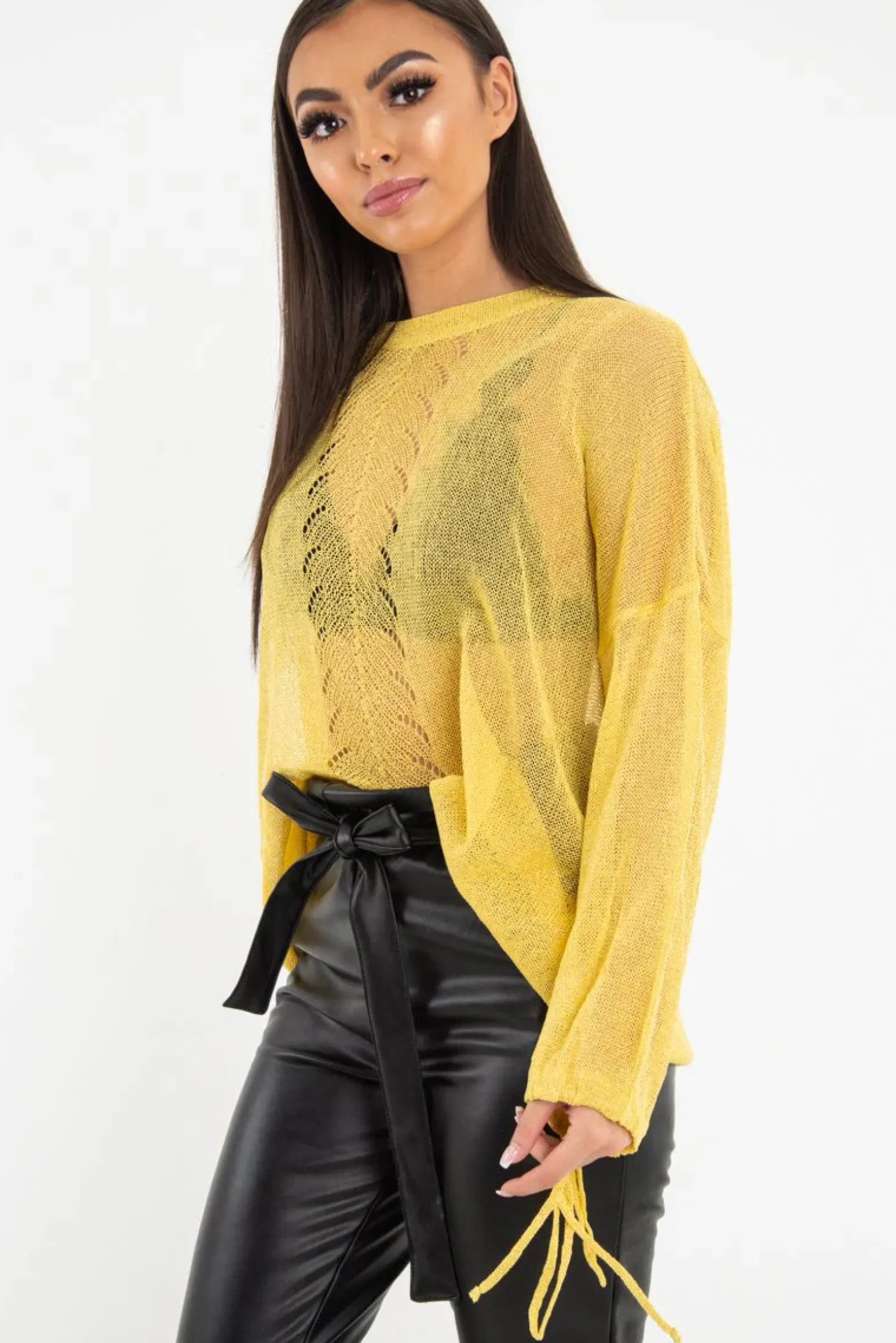 Rebellious Fashion Mustard Glitter Net Knit Jumper - Loriann