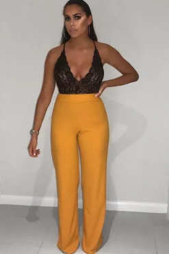 Rebellious Fashion Mustard High Waisted Flare Trousers - Kym