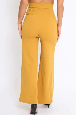 Rebellious Fashion Mustard High Waist Flare Trousers with Popper detail -Tamy