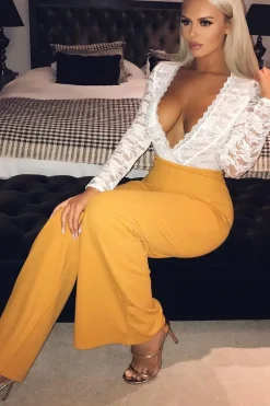 Rebellious Fashion Mustard High Waist Flare Trousers -Tisha
