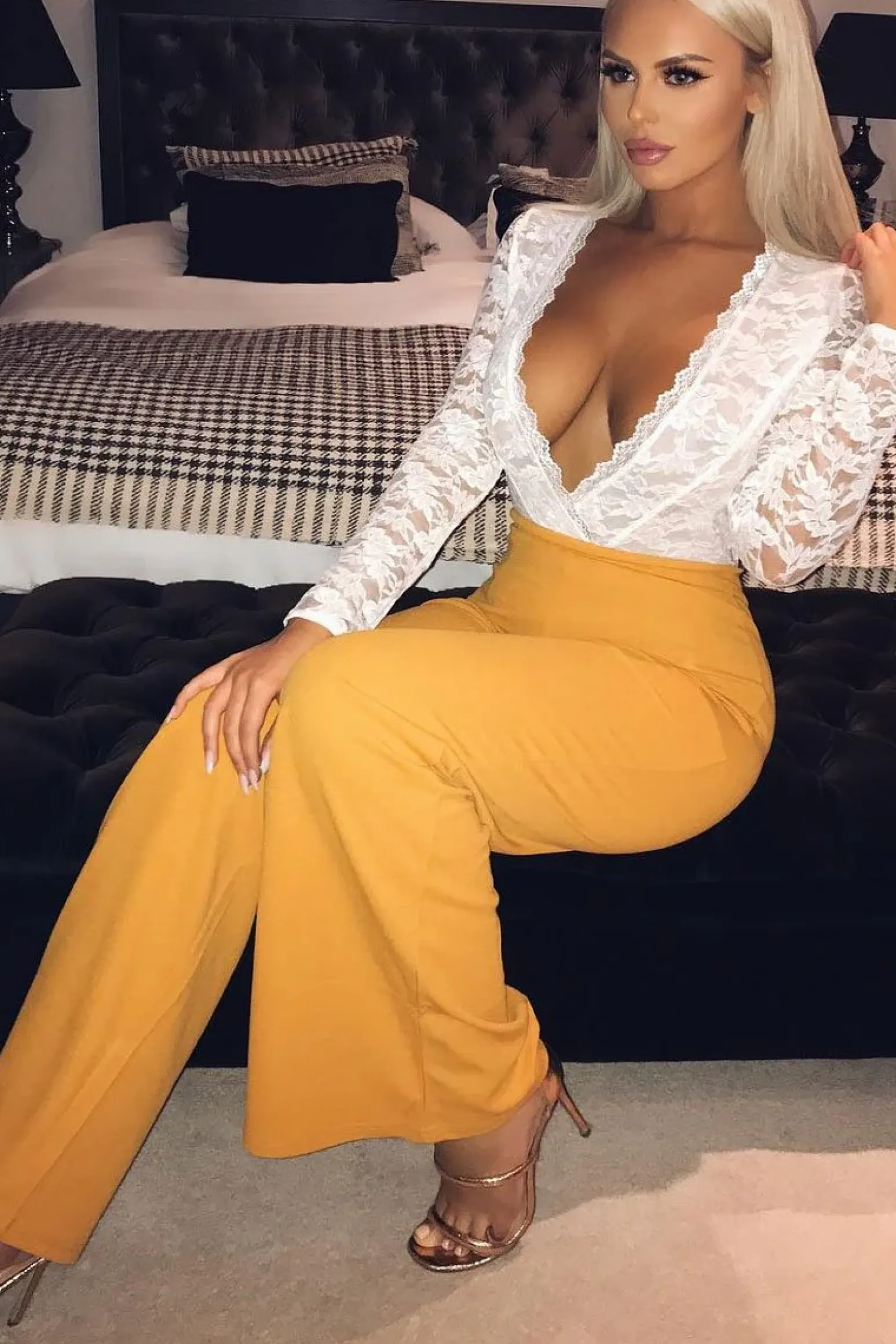 Rebellious Fashion Mustard High Waist Flare Trousers -Tisha