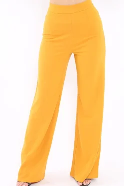 Rebellious Fashion Mustard High Waist Flare Trousers -Tisha