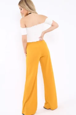 Rebellious Fashion Mustard High Waist Flare Trousers -Tisha